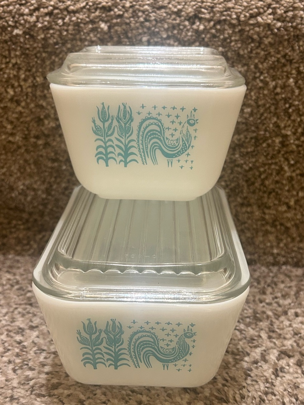 VTG Pyrex Amish Butterprint Refrigerator Dish Turquoise 501 & 502 w/Lids